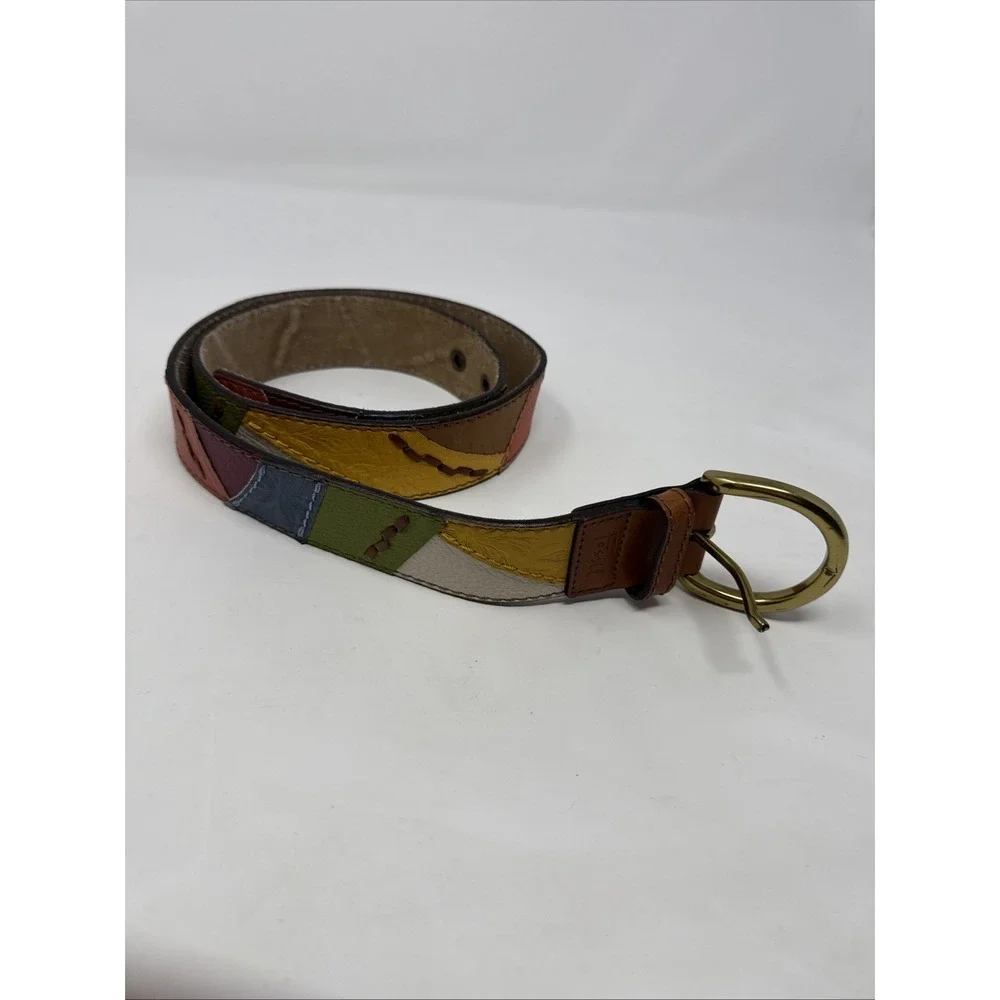 Fossil Vintage Style Patchwork Leather Belt‎ Colorful Boho Western Multi color